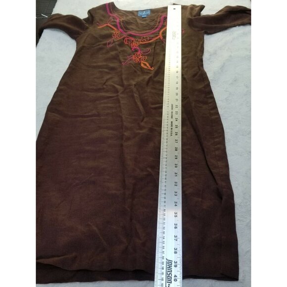Tori Richard Honolulu Women Linen Embroidered Midi Dress Size 2 Brown Casual - Picture 5 of 8